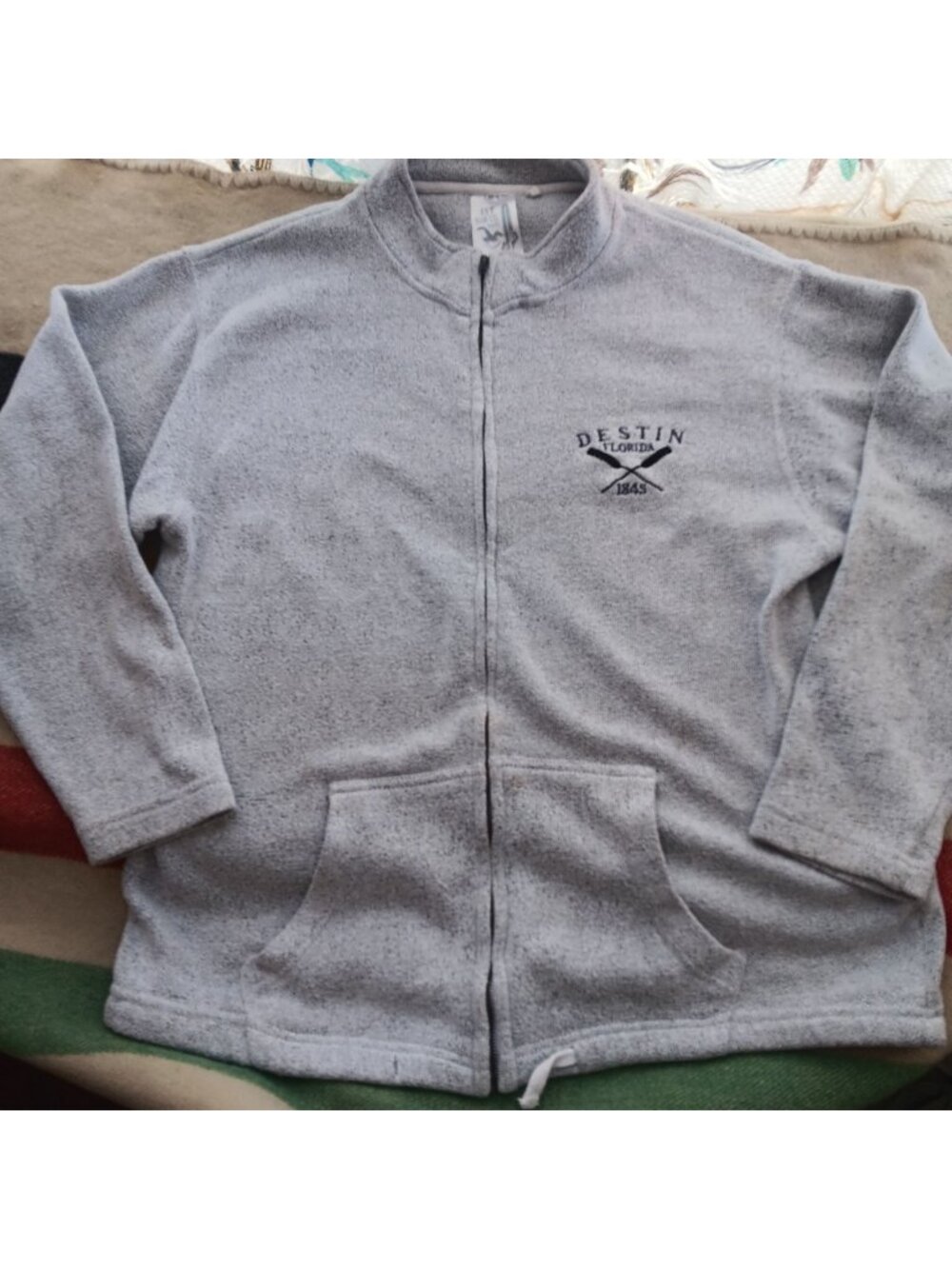 ESY Surf Co. Destin Florida Embroidered Full-Zip Jacket Large Gray Knit
